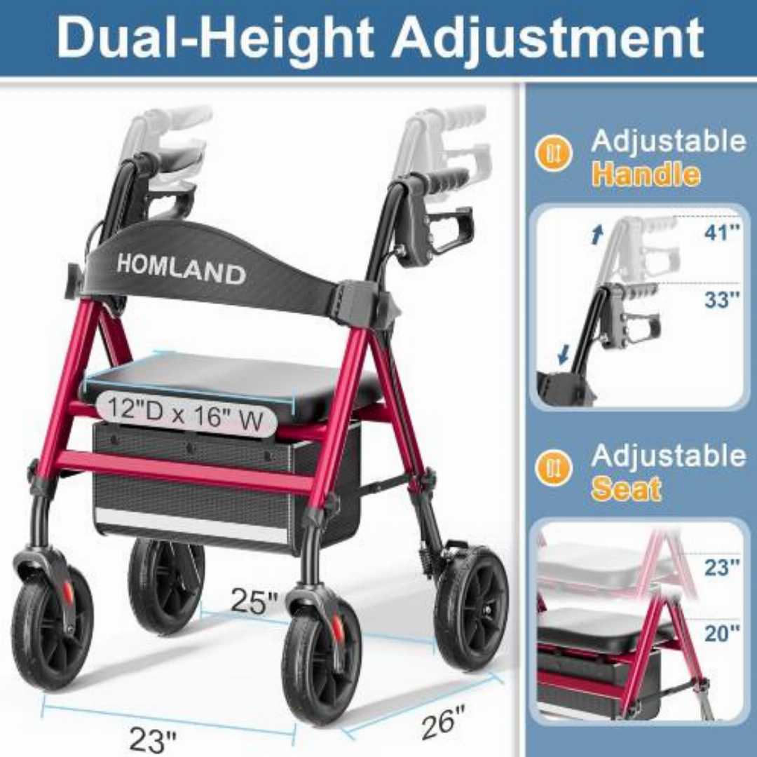HOMLAND,Rollator,Walker,for,Seniors,with,Seat:,Ergonomic,Indoor,Outdoor,Aid
heavy duty upright walkers for seniors USA, bariatric stand up walker 450 lbs, tall walker with forearm supports and seat,