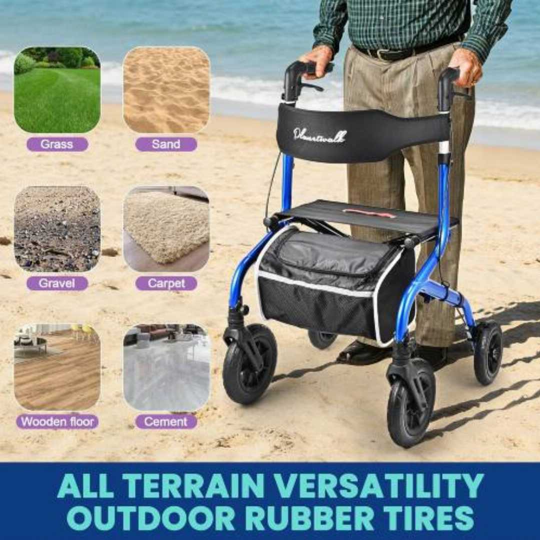 PLANET,WALK,Foldable,Rollator,Walker,For,Seniors:,Mobility,Aid,Breathable,Seat,&,Backrest,upright walkers for seniors, breathable seat rollator walker, folding mobility aid for elderly, PLANET WALK r