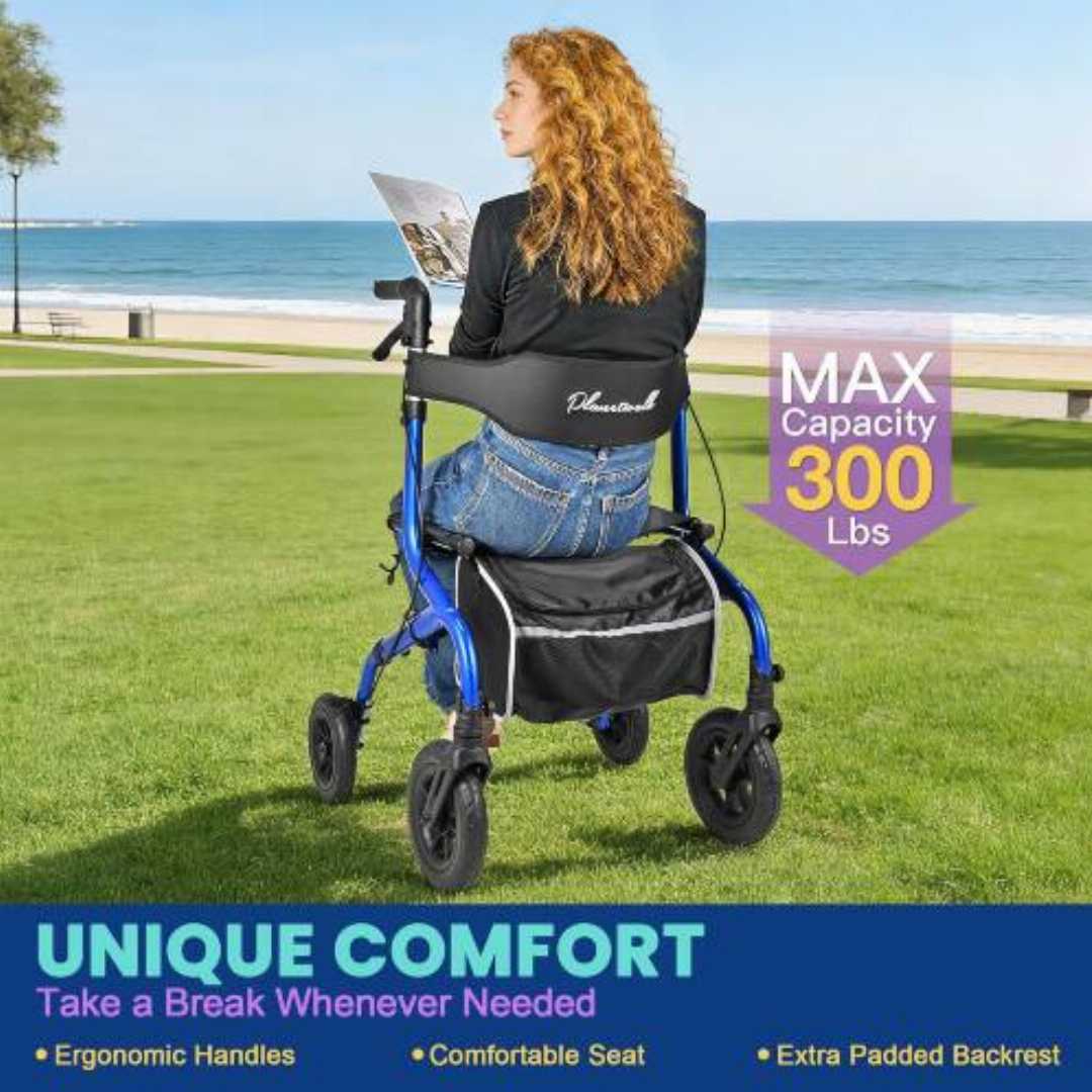PLANET,WALK,Foldable,Rollator,Walker,For,Seniors:,Mobility,Aid,Breathable,Seat,&,Backrest,upright walkers for seniors, breathable seat rollator walker, folding mobility aid for elderly, PLANET WALK r