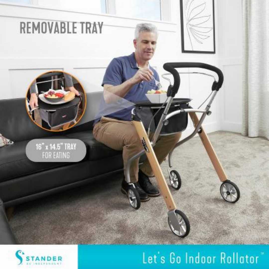 Folding,Mobility,Aid,for,Seniors:Stander,Let’s,Go,Indoor,Rollator
upright walkers for seniors USA, narrow indoor rollator for tight doors, Stander Let