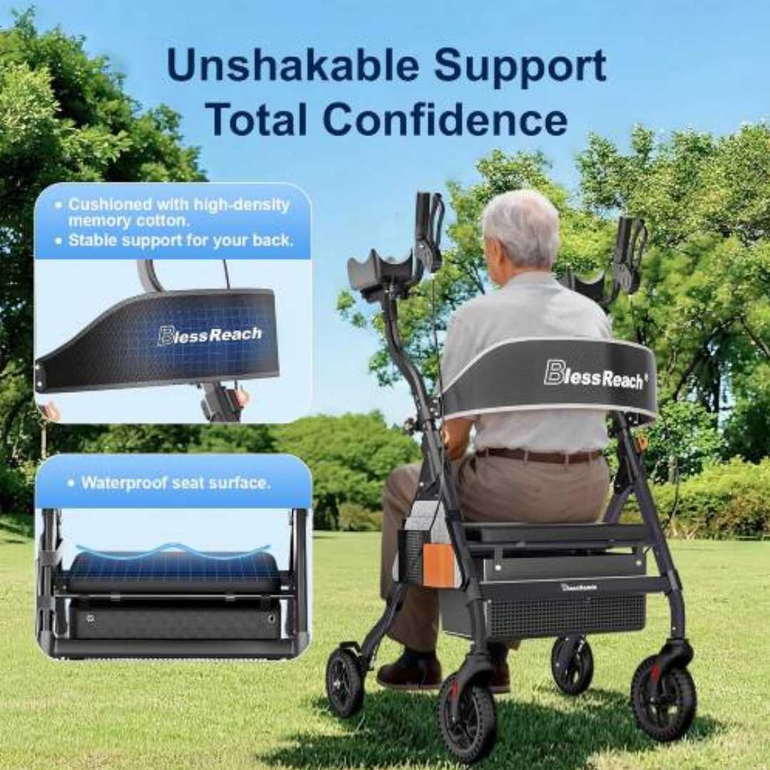 upright,walkers,for,seniors​:BlessReach,Heavy,Duty,Upright,Rollator,Walker,with,Seatupright walkers for seniors, heavy duty stand up walker, bariatric rollator walker with seat, BlessReach upright wa