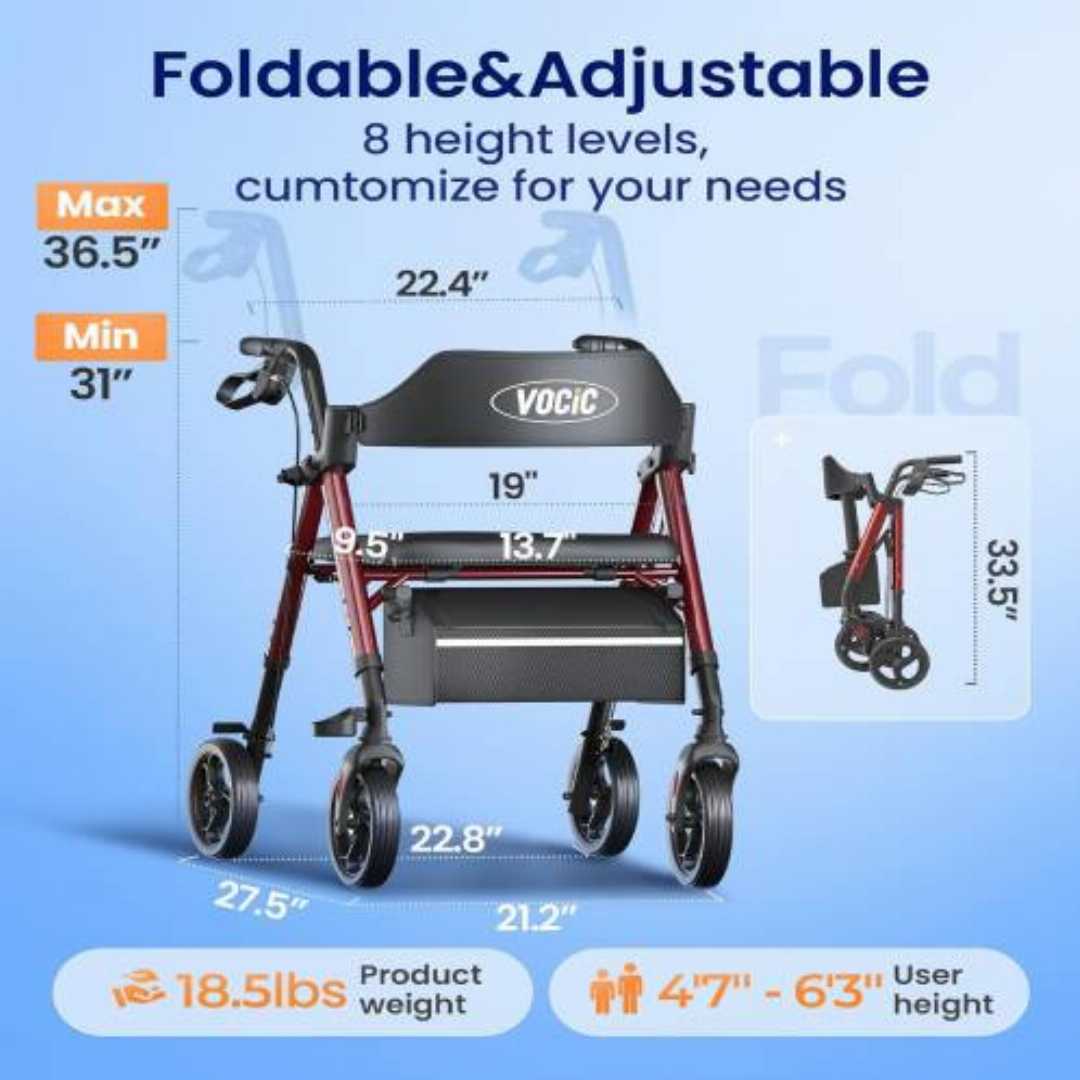 ,VOCIC,Walkers,for,Seniors:,Ultra,Backrest,Foldable,Walker,,Dual,Height,Adjustment
seated walkers for seniors, rollator walker with seat, lightweight folding walker with chair, VOCIC rollator walke