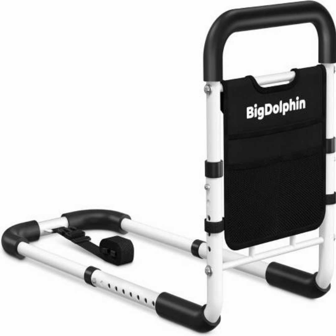 big,dolphin,bed,rail,For,Seniors:Non-Slip,Ergonomic,Handle,&,Storage,Pocketbig dolphin bed rail, bed assist rail for seniors, tool-free bed cane, heavy duty bed grab bar 350 lbs, under mattress bed h