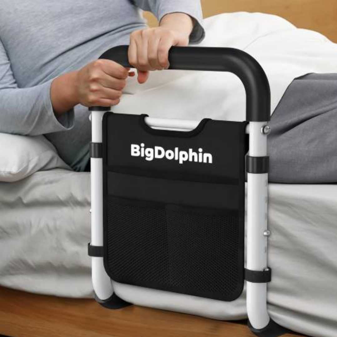 big,dolphin,bed,rail,For,Seniors:Non-Slip,Ergonomic,Handle,&,Storage,Pocketbig dolphin bed rail, bed assist rail for seniors, tool-free bed cane, heavy duty bed grab bar 350 lbs, under mattress bed h