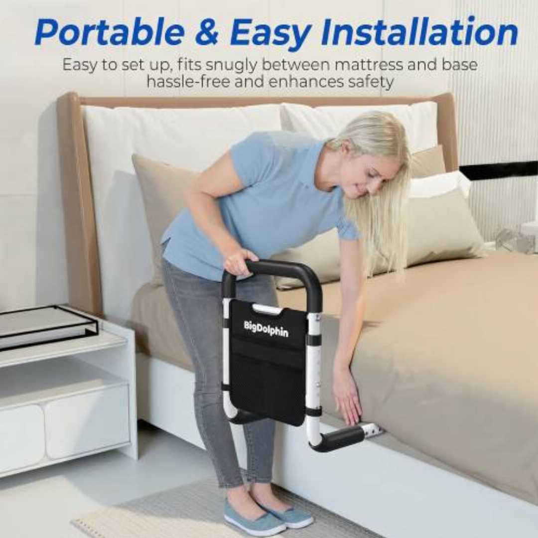 big,dolphin,bed,rail,For,Seniors:Non-Slip,Ergonomic,Handle,&,Storage,Pocketbig dolphin bed rail, bed assist rail for seniors, tool-free bed cane, heavy duty bed grab bar 350 lbs, under mattress bed h